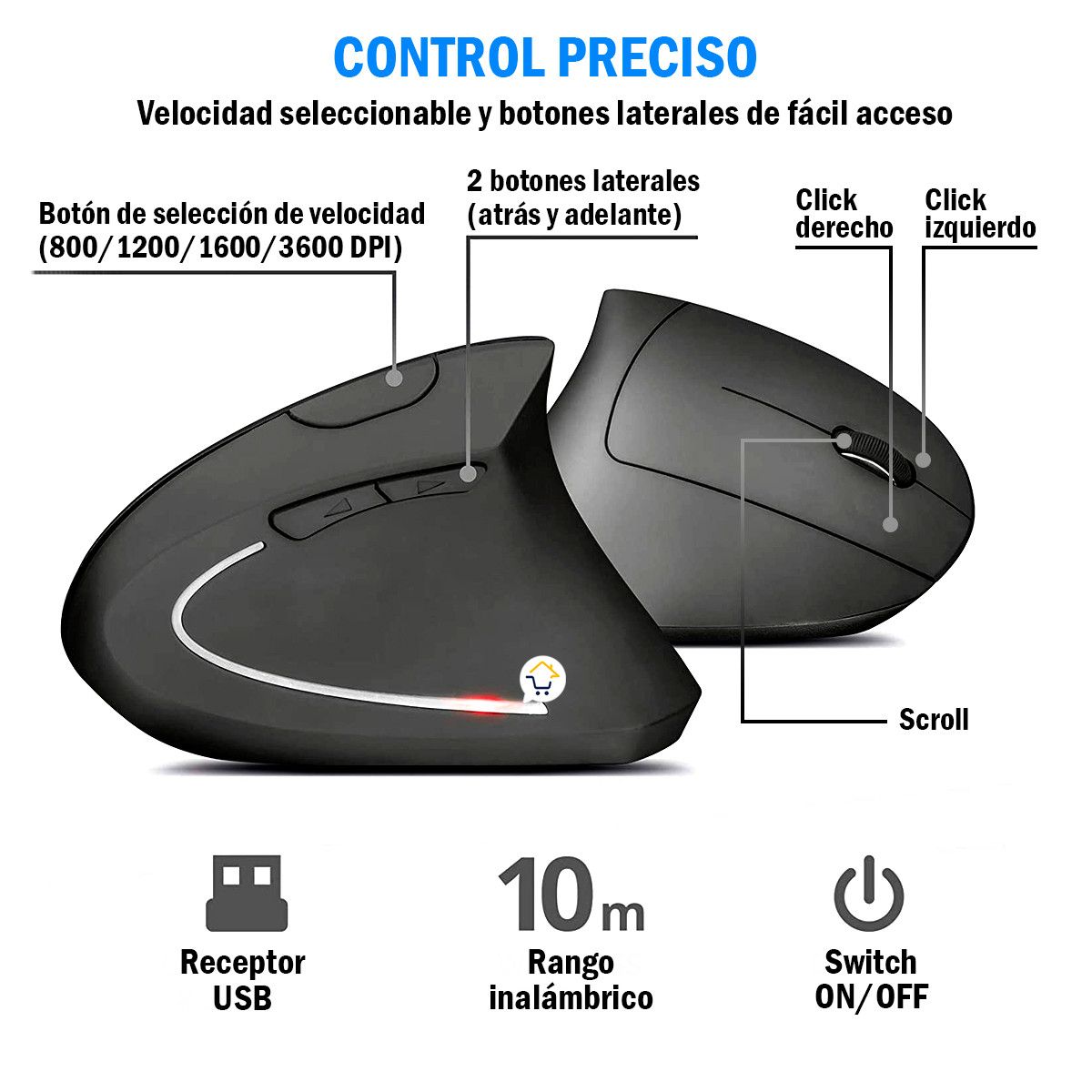 Miniatura 3 de Mouse Vertical Ergonomico D05